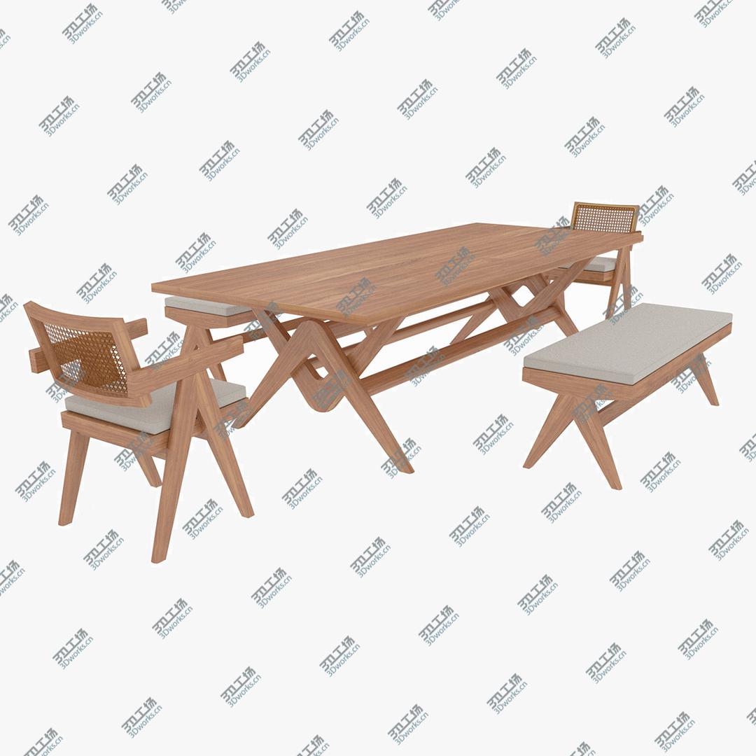 images/goods_img/202105073/3D Cassina Jeanneret Capitol Complex Table with Office Chair and Wooden Civil Bench with Cushions Set model/1.jpg
